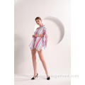 Open Front Stripe Short Sleeve Kimono